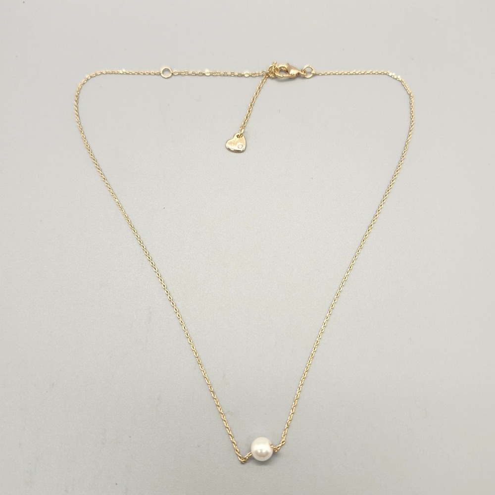 Gold Dainty Solitaire Pearl Necklace Adjustable Minimalist Fashion Jewelry - Picture 2 of 3